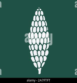Vector hand drawn doodle illustration of pine or fir conifer cone. New Year and Christmas decoration isolated on dark green background. Design element Stock Vector