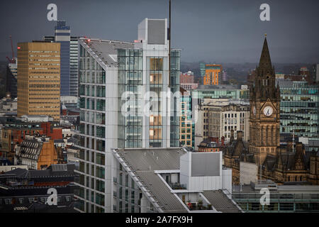 Manchester Town Hall and the Skyline  with Great Northern tower (f) the Arndale Tower , CIS Tower Stock Photo