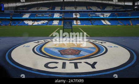 Etihad Stadium, Manchester, Lancashire, UK. 2nd Nov, 2019. English Premier League Football, Manchester City versus Southampton; a view of the stadium from the exit of the players' tunnel - Strictly Editorial Use Only. No use with unauthorized audio, video, data, fixture lists, club/league logos or 'live' services. Online in-match use limited to 120 images, no video emulation. No use in betting, games or single club/league/player publications Credit: Action Plus Sports/Ģ����ý Live News Stock Photo