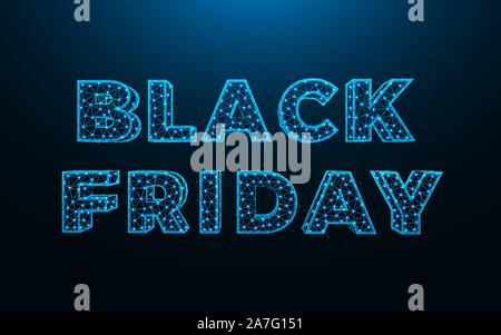 Black Friday low poly design, abstract geometric image, wireframe mesh polygonal vector illustration made from points and lines on dark blue backgroun Stock Vector