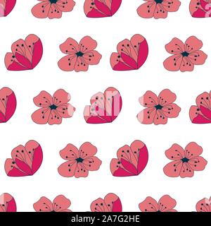 Poppy Blooms in a row, seamless repeat vector pattern, surface design Stock Vector