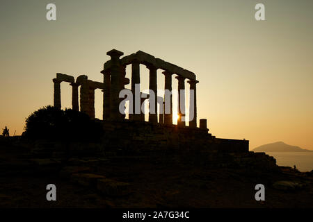 Greece The Ancient Greek temple of Poseidon at Cape Sounion, built during 444–440 BC, is one of the major monuments of the Golden Age of Athens. It is Stock Photo