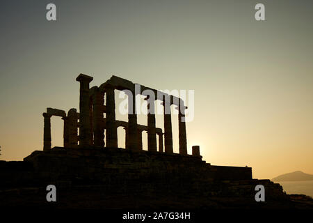 Greece The Ancient Greek temple of Poseidon at Cape Sounion, built during 444–440 BC, is one of the major monuments of the Golden Age of Athens. It is Stock Photo