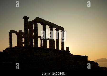 Greece The Ancient Greek temple of Poseidon at Cape Sounion, built during 444–440 BC, is one of the major monuments of the Golden Age of Athens. It is Stock Photo