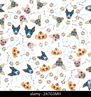 Cute seamless pattern with cartoon emoji dog Stock Vector