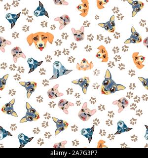 Cute seamless pattern with cartoon emoji dog Stock Vector