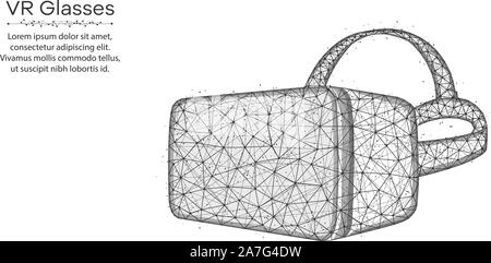 VR glasses low poly design, virtual reality glasses wireframe mesh polygonal vector illustration made from points and lines on white background Stock Vector