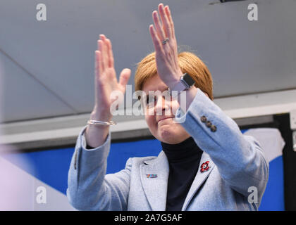 George Square, Glasgow, Scotland, UK. 2nd Nov, 2019. an emotional First Minister Nicola Sturgeon addresses large crowds at the #IndyRef2020 Independence Rally (hosted by The National newspaper) in Glasgow's George Square. Credit: Kay Roxby/Alamy Live News Stock Photo