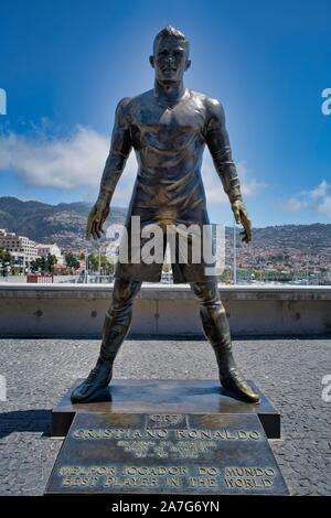 Bronze statue CR7 Cristiano Ronaldo, Funchal, Madeira Island, Portugal Stock Photo