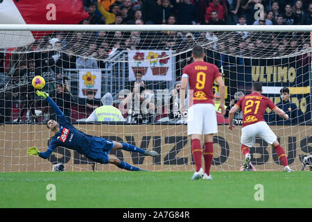 Rome, Italy. 02nd Nov, 2019. Jordan Veretout of AS Roma scores second goal during the Serie A match between Roma and Napoli at Stadio Olimpico, Rome, Italy on 2 November 2019. Photo by Giuseppe Maffia. Credit: UK Sports Pics Ltd/Alamy Live News Stock Photo