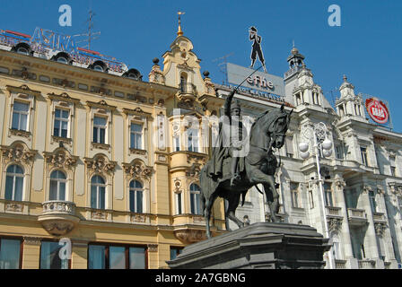 Ban Josip Jelacic statue on the central Square, Zagreb, Croatia Stock Photo