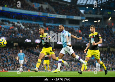 Manchester, UK. 02nd Nov, 2019.  Raheem Sterling of Manchester City during the Premier League match between Manchester City and Southampton at the Etihad Stadium, Manchester on Saturday 2nd November 2019. (Credit: Pat Scaasi | MI News) Photograph may only be used for newspaper and/or magazine editorial purposes, license required for commercial use Credit: MI News & Sport /Alamy Live News Stock Photo