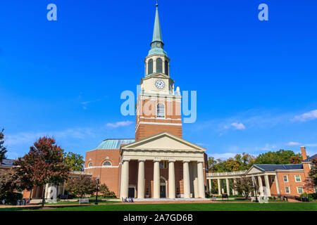 WINSTON-SALEM, NC, USA: Wait Chapel on October 26, 2019 at Wake Forest University in Winston-Salem, North Carolina. Stock Photo