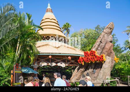 Jurassic Park River Adventure entrance, Islands of Adventure, Universal Studios Resort, Orlando, Florida, USA Stock Photo