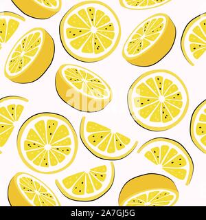 vector citrus seamless background of lemon slices. juicy fruit seamless pattern with lemon cuts Stock Vector