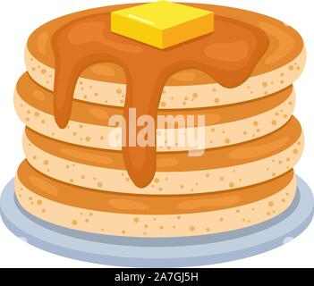 vector pancake stack isolated on white background. pile of pancakes with butter on top. morning breakfast food background with sweet pancakes Stock Vector