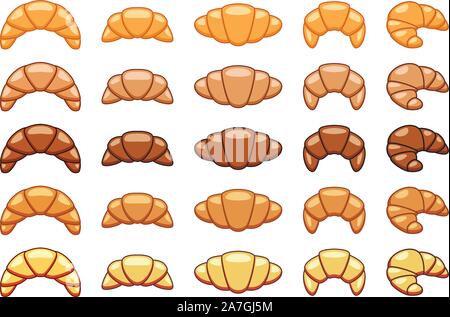 vector drawing of croissant icons. french food breakfast pastry symbol. croissant bakery design. set of fresh croissants Stock Vector