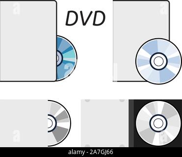 vector dvd or cd disc icons isolated on white background. set of compact discs for data storage. music or video record dvd disks Stock Vector