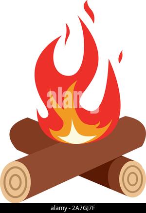 vector bonfire flame illustration. red and orange camp light cartoon. campfire icon isolated on white background. hot fire on firewood Stock Vector