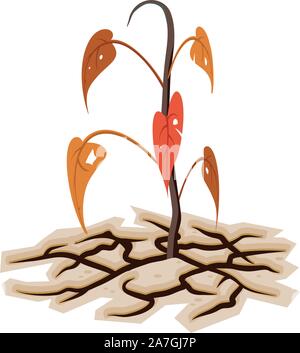 vector illustration of a climate change illustration for global warming, a dying plant or tree among dry cracked land. world crisis because of polluti Stock Vector