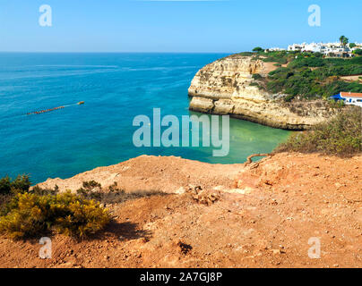 Aerial view of the beach of Benagil cave in Lagoa at the Algarve coast of Portugal Stock Photo