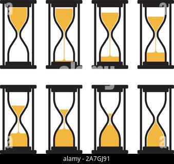 vector collection of abstract hourglass clock symbols isolated on whie background. time countdown sand watch. set of hour glass icons Stock Vector