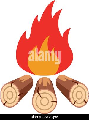 vector bonfire flame illustration. red and orange camp light cartoon. campfire icon isolated on white background. hot fire on firewood Stock Vector