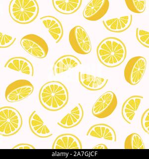 vector citrus seamless background of lemon slices. juicy fruit seamless pattern with lemon cuts. sweet sliced citrus illustration Stock Vector