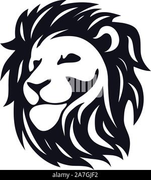 vector face of lion. animal predator head for graphic logo design. lion king of wild animals iblack and white llustration Stock Vector
