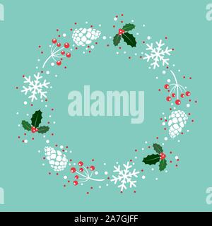 vector christmas holiday design with pine cone, snowflake, red berries and dots. winter xmas background decoration for happy new year and merry christ Stock Vector
