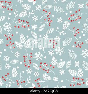 vector seamless christmas background with pine cones, snowflakes, pine tree sprigs and ted berries. winter seamless pattern for happy new year and mer Stock Vector