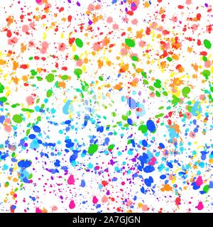 Bright colorful paint splashes of watercolor drops in rainbow colours, seamless pattern on white Stock Vector