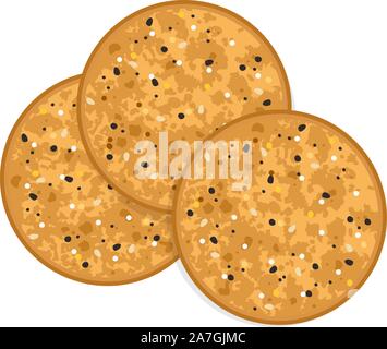 vector baked round cracker chips. top view of brown multi grain cheese crackers isolated on white background. eps10 illustration Stock Vector