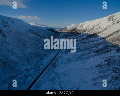 Aerial view of the valley that leads to Loch Maree in the Scottish Highlands Scotland UK Stock Photo