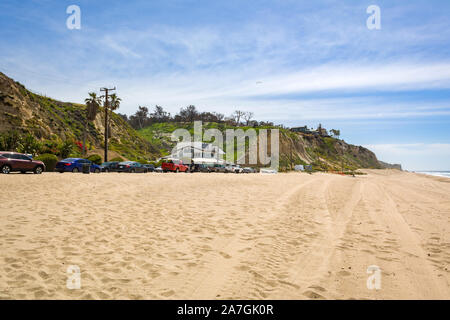 Zuma Beach, one of the most popular beaches in Los Angeles County in California. Zuma is known for its long, wide sands and surf. United States Stock Photo