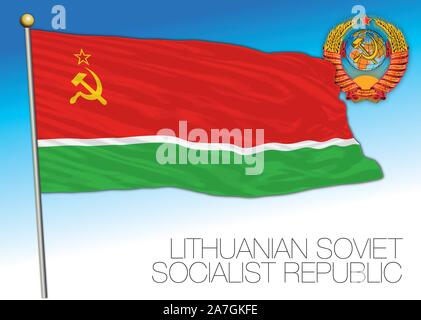 The flag of the Lithuanian Soviet Socialist Republic and Emblem . The