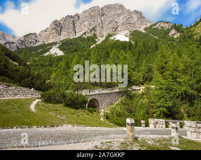 Road to Vrsic Pass in Triglav National Park, Julian Alps, Slovenia Stock Photo