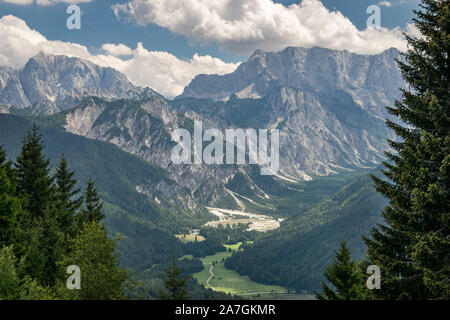 View of Triglav Mountain in the Julian Alps, Slovenia as seen from Tromeja: the triple point of Austria, Italy and Slovenia. Stock Photo