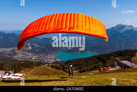 View of St.Gilgen village, Wolfgangsee lake and surrounding mountains from Zwolferhorn mountain in Salzkammergut region, Austria Stock Photo