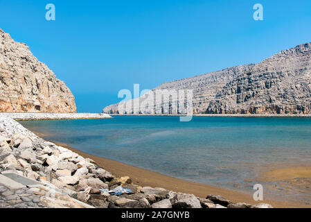 Fjords of Musandam peninsula near Khasab in Oman Stock Photo