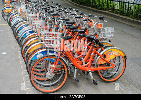 Public bicycles for hire in Nanjing, Jiangsu Province, China Stock Photo