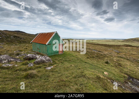 Painted barn near Sanna Bay, Ardnamurchan peninsula, Scotland Stock Photo