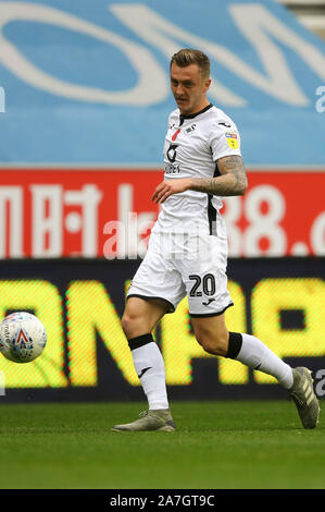 Wigan, UK. 02nd Nov, 2019. Ben Wilmot of Swansea City in action. EFL Skybet championship match, Wigan Athletic v Swansea city at the DW Stadium in Wigan, Lancashire on Saturday 2nd November 2019. this image may only be used for Editorial purposes. Editorial use only, license required for commercial use. No use in betting, games or a single club/league/player publications. pic by Chris Stading/Andrew Orchard sports photography/Alamy Live news Credit: Andrew Orchard sports photography/Alamy Live News Stock Photo