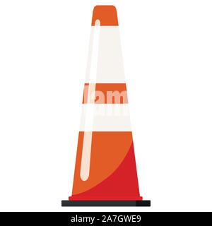 Single image of orange color plastic road traffic cone with reflective stripes stickers. Stock Vector