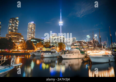 Night skyline of Toronto, Canada from Marina Quay West Stock Photo