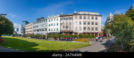Panorama of the Austurvollur square, Reykjavik, Iceland. Stock Photo