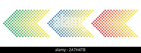 Set of dotted arrows. Arrow icon isolated. Color vector arrows. Halftone arrows to left. Stock Vector