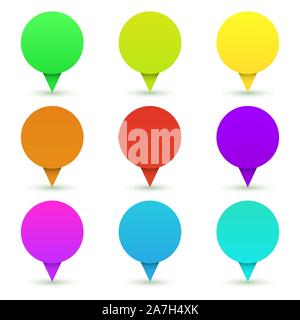Set of vector location pins. Circle pins isolated. Colored infographic pointers. Stock Vector
