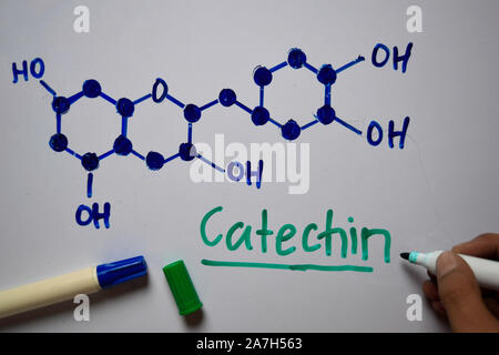 Catechin molecule write on the white board. Structural chemical formula. Education concept Stock Photo