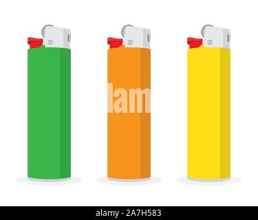 Set of Cigarette Lighter icons isolated. Vector illustration. Cigarette lighters in flat design Stock Vector